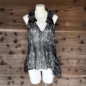 Tramp Sheer Paisley Printed Ruffle Sleeveless Blouse Size Large